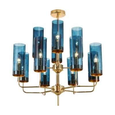 Contemporary Creative Artist Design Blue Glass Copper Pendant Lamp Indoor Home Decorative Lighting