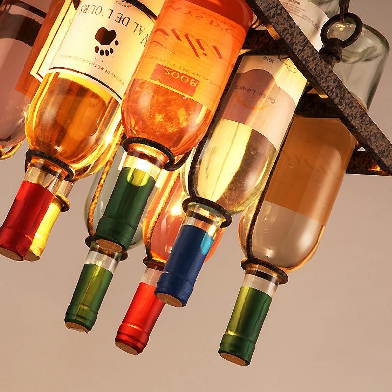 Industrial Pendant Light Art Decoration Iron Glass Wine Bottle Chandelier Pendant Lamp Hanging Kitchen Light