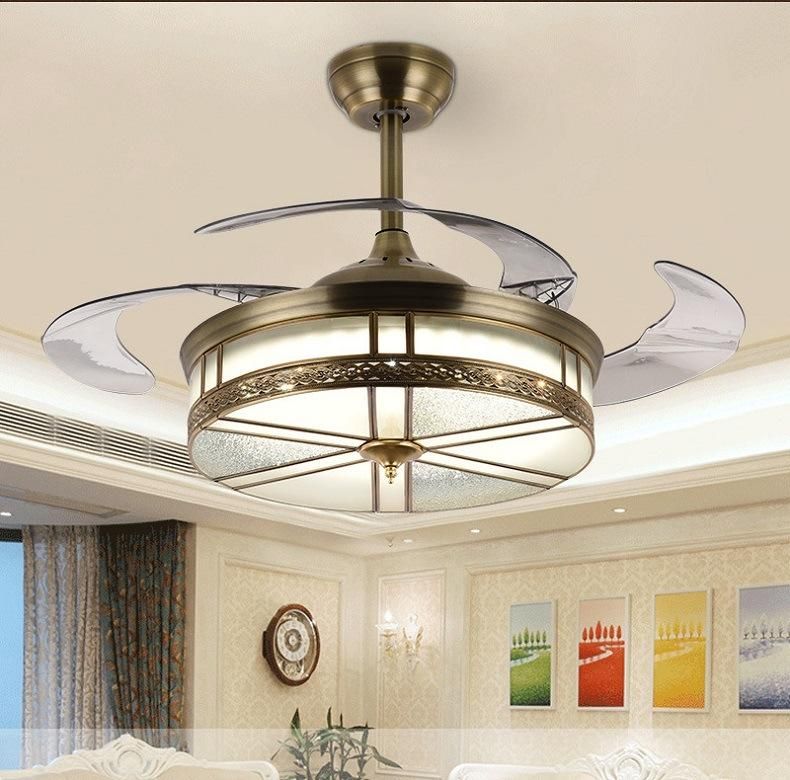 Retro Hidden Fan Lamp with Remote Control High Quality Luminous LED Retractable Blades Ceiling Fan Light