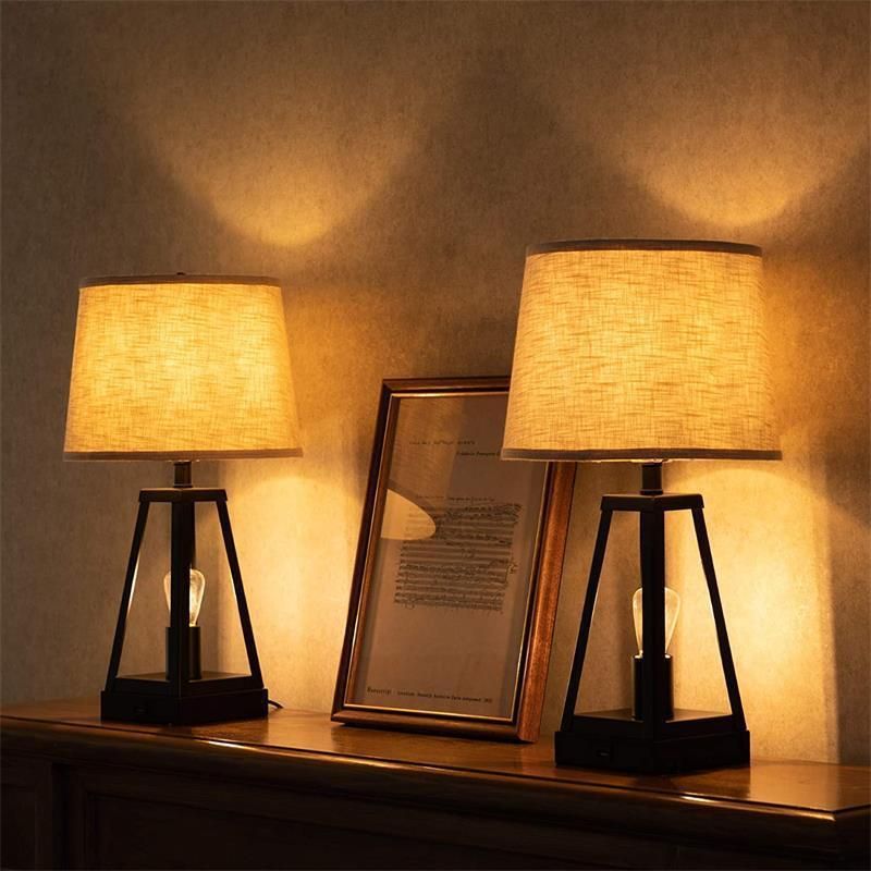 Indoor Home Bedside Iron USB Table Lamp Black Desk Lamp LED Light