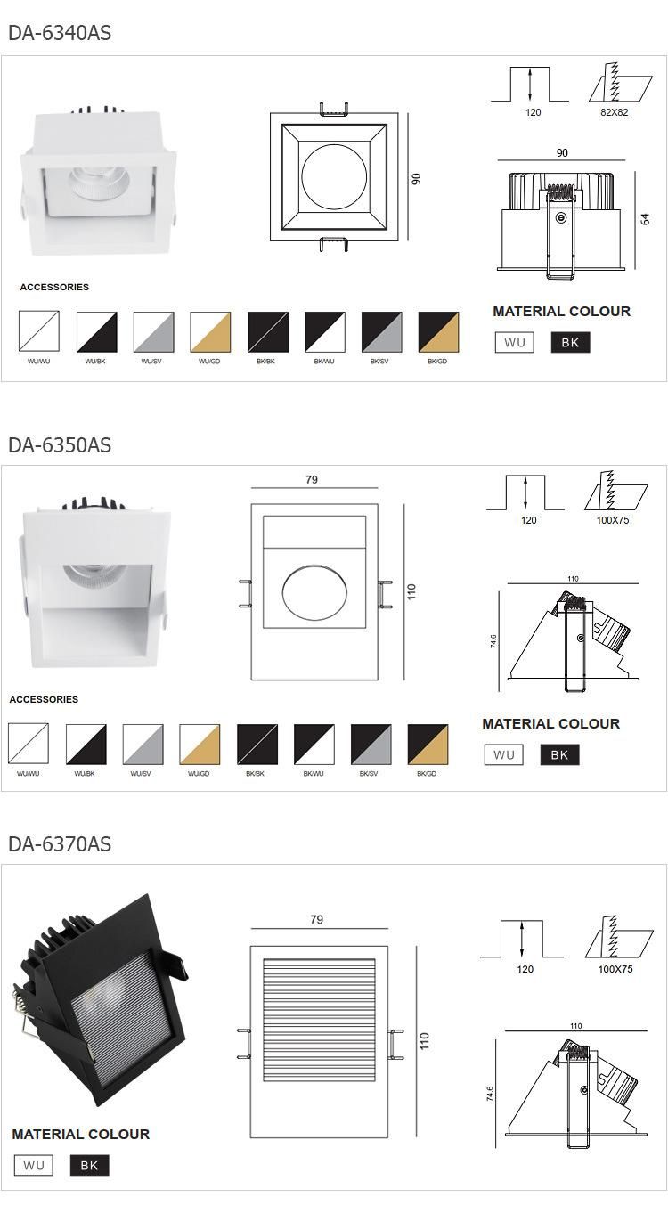 Imade Lighting China LED Downlights Factory LED Downlights Housing LED Spot Light Square and Round Recessed LED Downlight