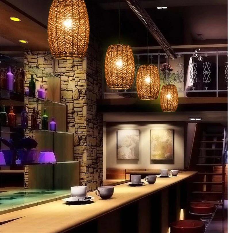 Natural Weaving Hanging Light Rustic Rattan Woven Ceiling Lamp