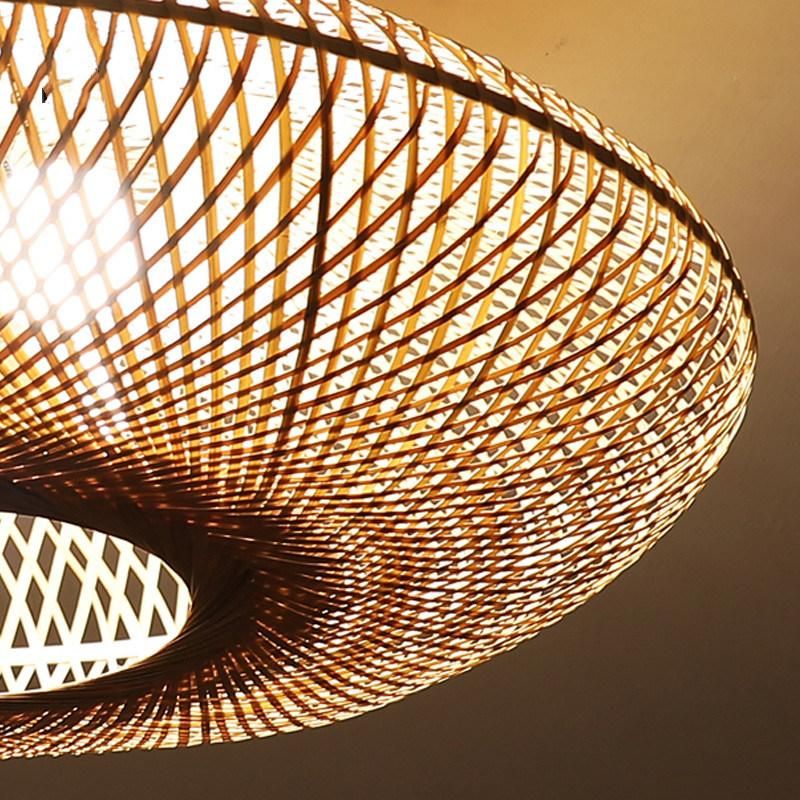 Round Bamboo Wicker Rattan Semi Flush Mount Ceiling Light (WH-WA-36)