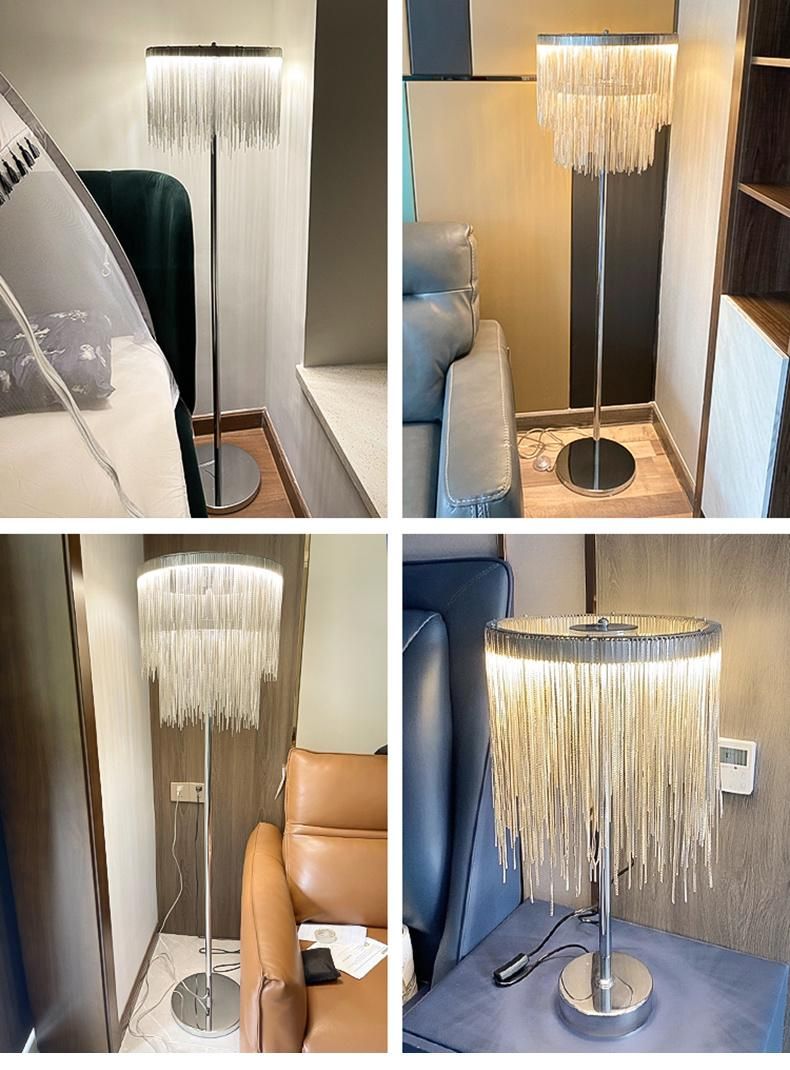Living Room Bedroom Tassel Floor Lamp Aluminum Chain Silver Floor Light Villa Floor Standing Light (WH-MFL-122)