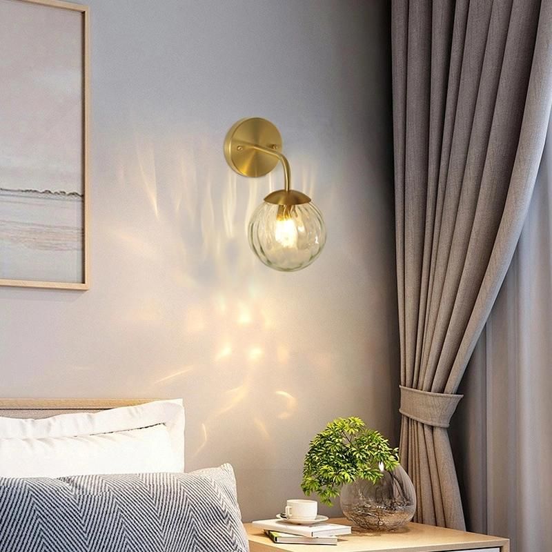 Bedroom Bedside Wall Lamp Nordic Style Glass Retro American Bronze Lighting