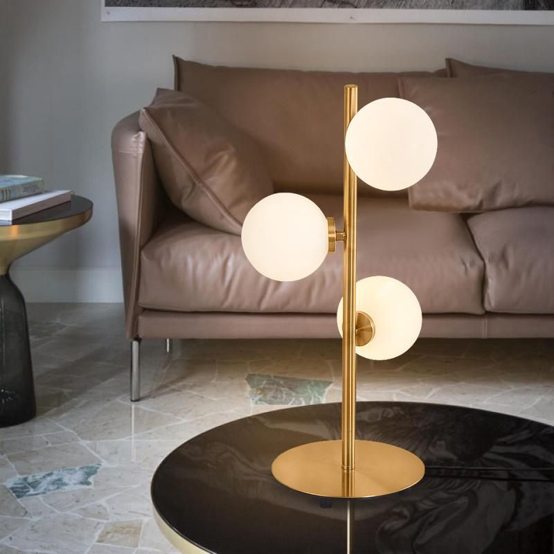 Hotel Decor Style Glass Table Lamp 3 Ball Milky White LED Table Light Hotel Projects Golden Metal Glass Ball LED Table Lamp and Floor Lamp