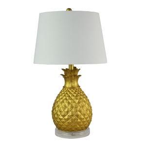 Pineapple Poly Table Lamp with White Linen Fabric Shade