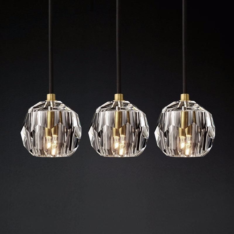Decorative Mini Copper Linear Modern Clear K9 Crystal Ball LED Glass Pendant Light Iron Ceiling Hotel Lamp Lighting Chandelier