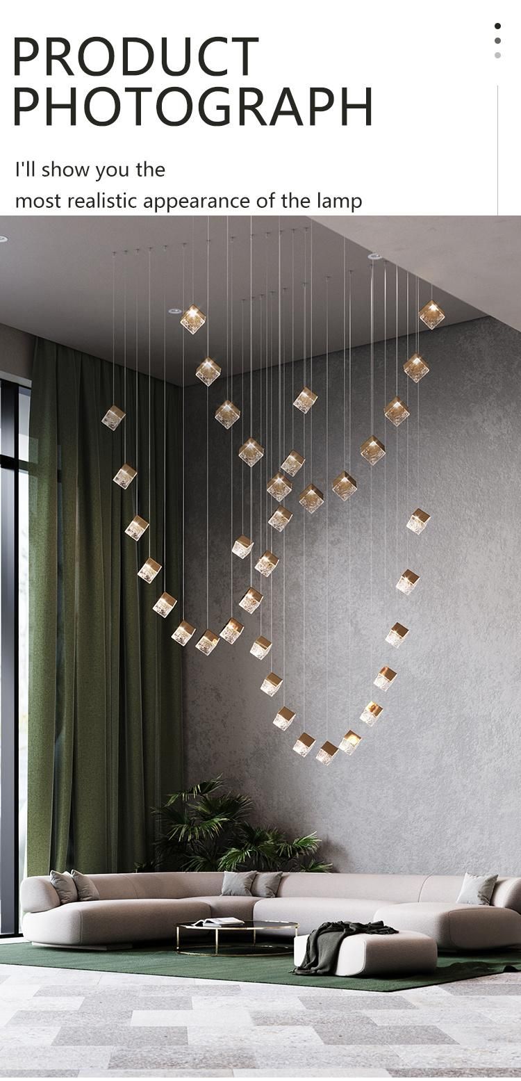 High Brightness Decorative Long Stair Dining Hall Show Room Glass Custom LED Chandelier Lamp