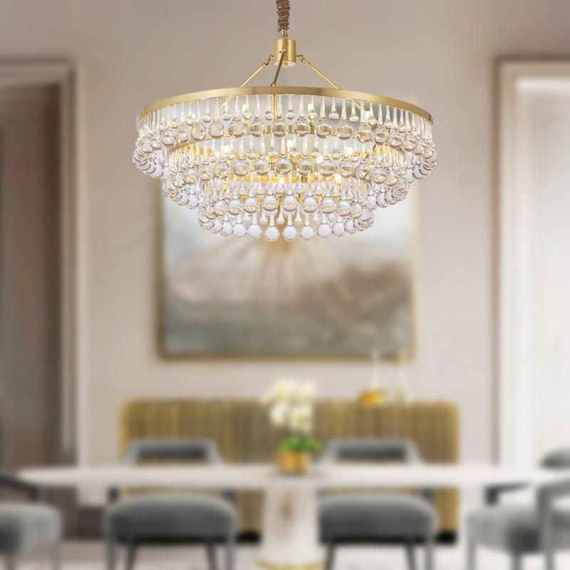 Drop Crystal Pendant Lights Gold Chandelier for Indoor Home Living Room Lighting (WH-AP-105)