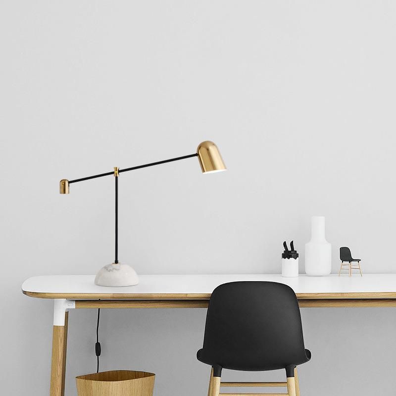 Nordic Flexible Long Post Swing Arm LED Desk Lamp Gold Metal Folding Bedside Counter Reading Table Lamp