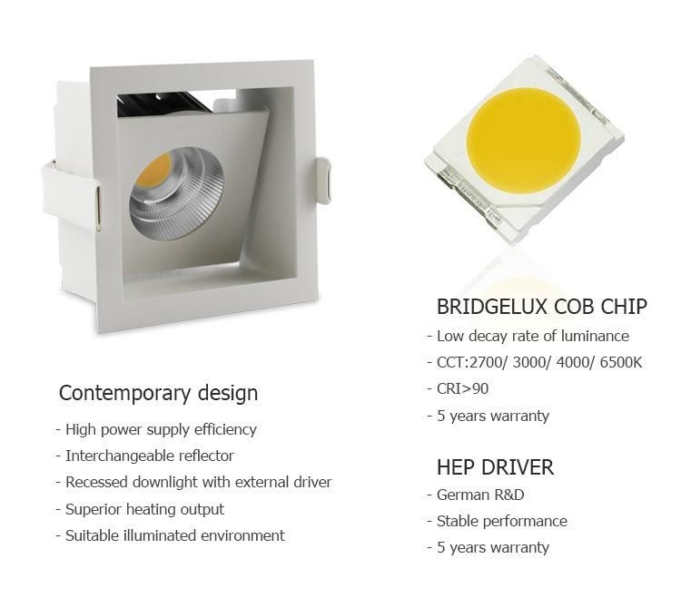 CE RoHS Certification CRI90 10W 15W Dimmable Square COB LED Spot Downlight