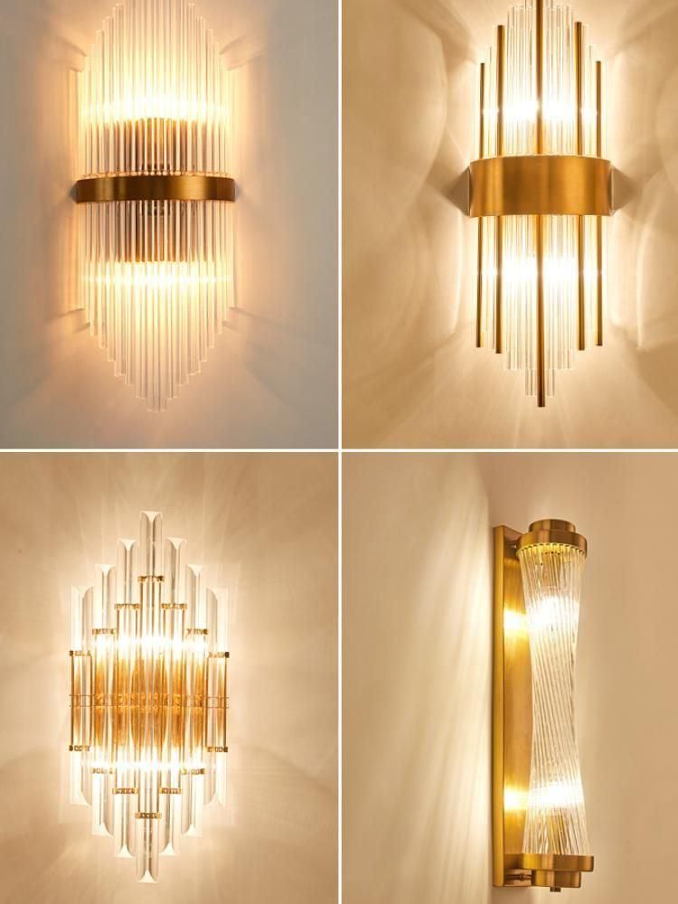 Modern Luxury Hotel Golden K9 Crystal Wall Lamp with E14 Lamp for Villa