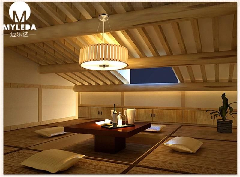 Lantern-Design Bamboo Wooden Fabric Pendant Light for Hotel