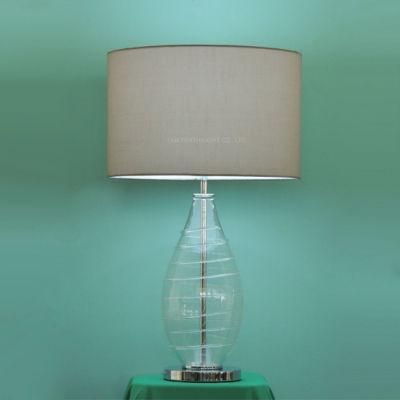 Interior Decorative Glass Lamp and White Linen Fabric Shade Table Lamp for Guestroom