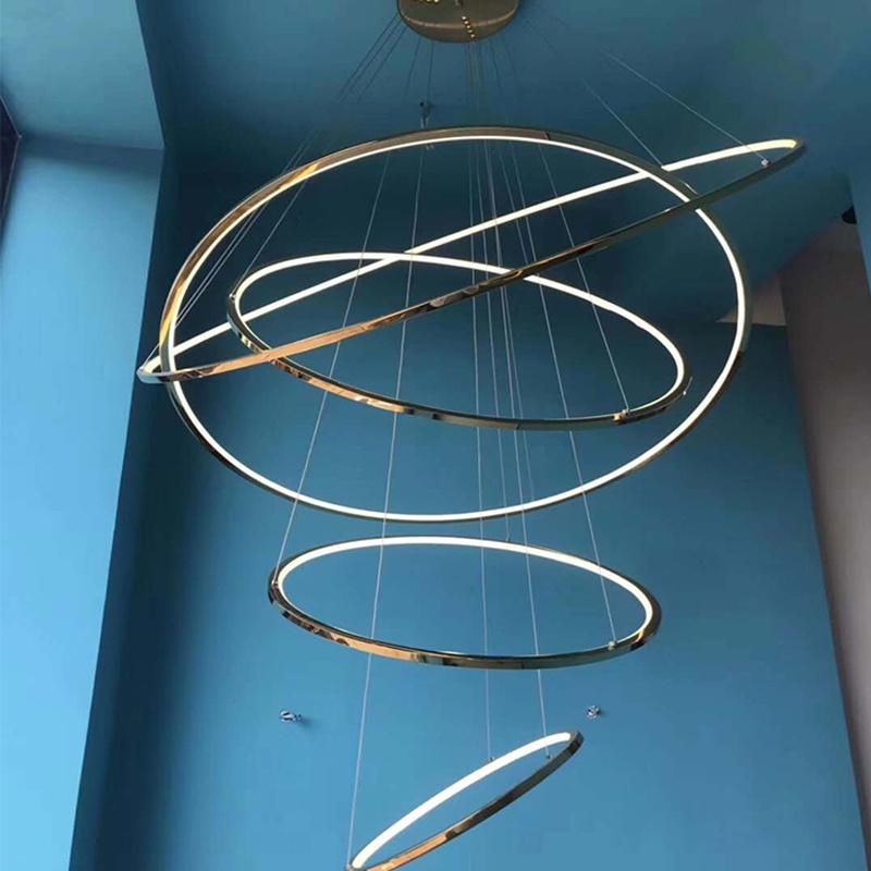 Modern Stainless Steel Creative Large Living Room Villa Staircase Pendant Lamp