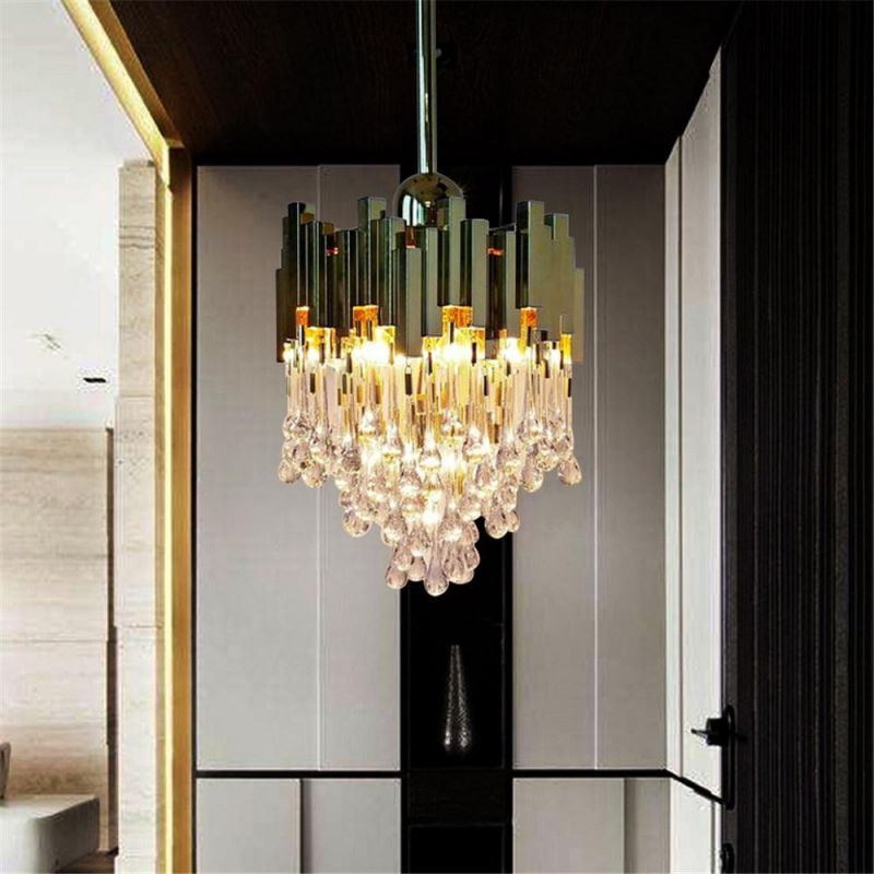 Light Luxury Entrance Crystal Glass Golden Small Bedroom Balcony Luxury Water Drop Chandelier