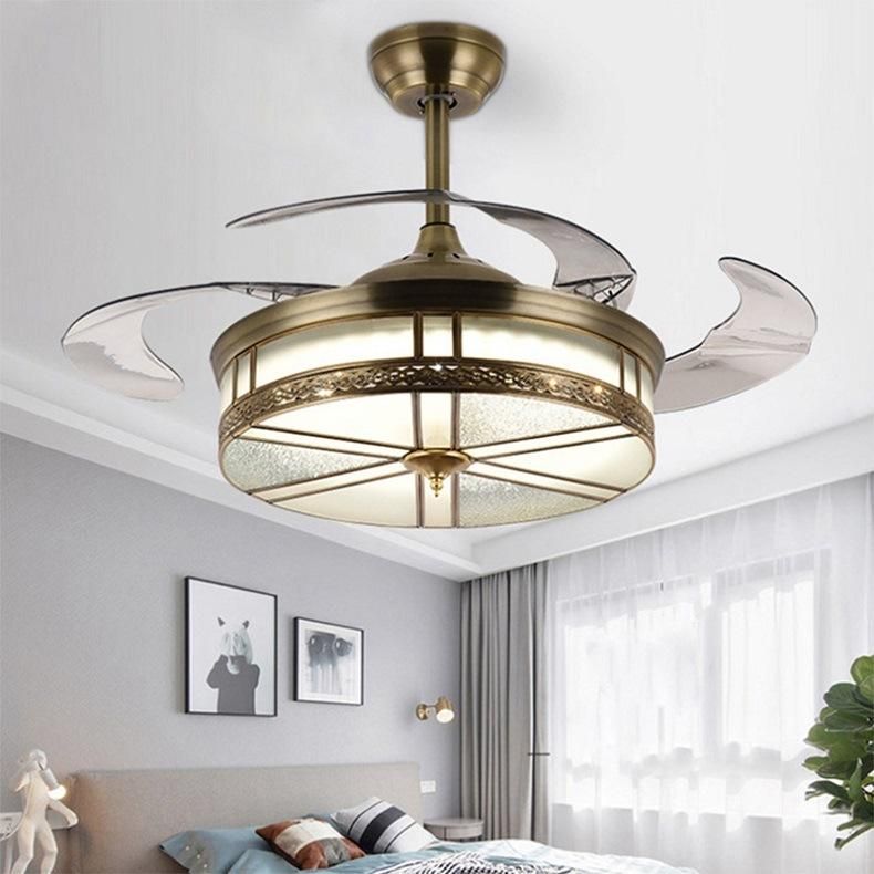 Ceiling Fan Hanging Lamp Indoor Decoration Fancy Lights Retractable Blade for Home Metal Gold LED Ceiling Fan with Light