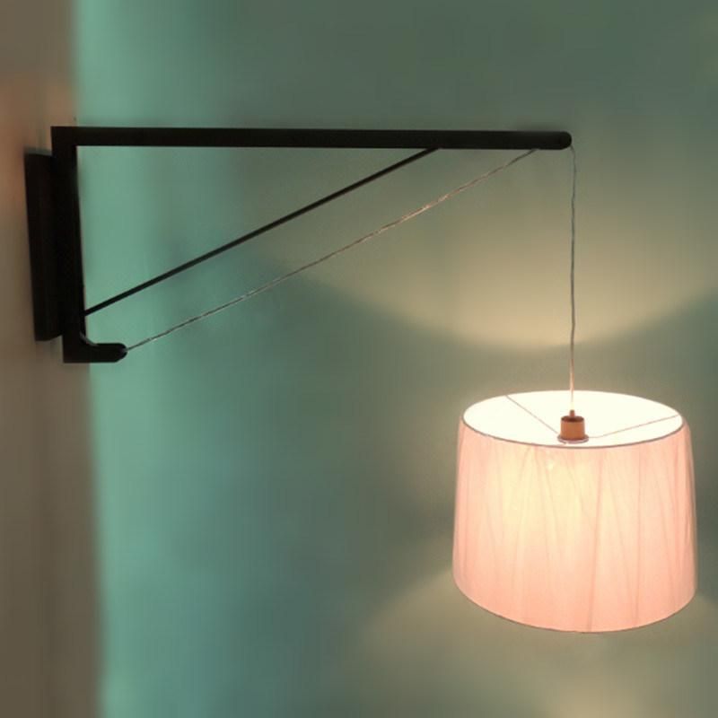 off White Fabric Lamp Shade and Metal Central Rod Wall Lamp.