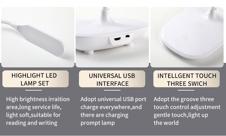 LED Desk Lamp Touch Switch Rechargeable Flexible Reading Light