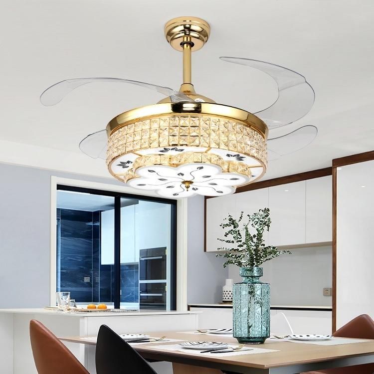 Ceiling Fan Gold Modern Crystal LED Room Ceiling Fan with Transparent Clear Blades and Lights and Remote Fan Cooling Fan