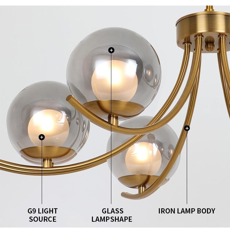 Modern European Style Round Glass LED Chandeliers Lighting for Living Room