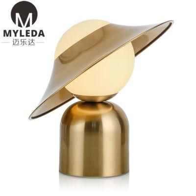 Modern Bedside White Glass Table Lamp with Brass Metal Base