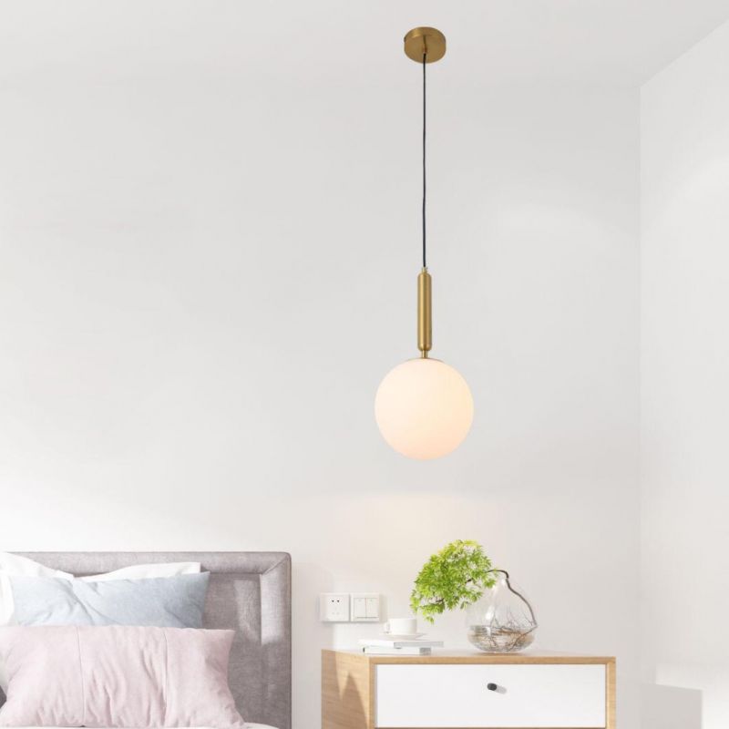 How Bright Industrial E27 White Glass Ball Shade Round Single Vintage Hanging Lamp Chandelier Pendant Ceiling Light Gold Modern Globe Pendant Light for Bar DIN