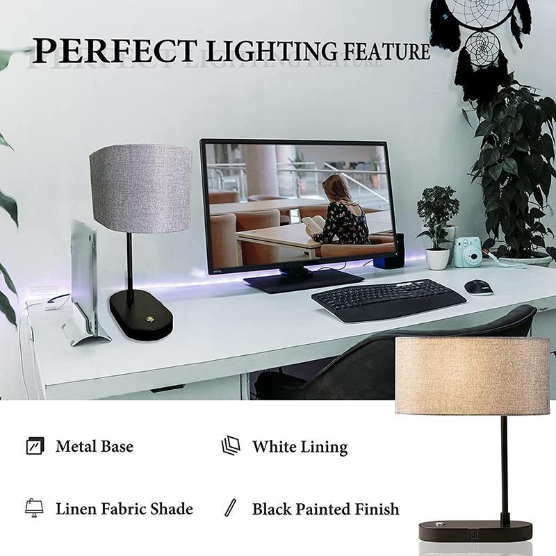 Modern Bedside Fabric Table Lamp Dimmable with Touch Switch