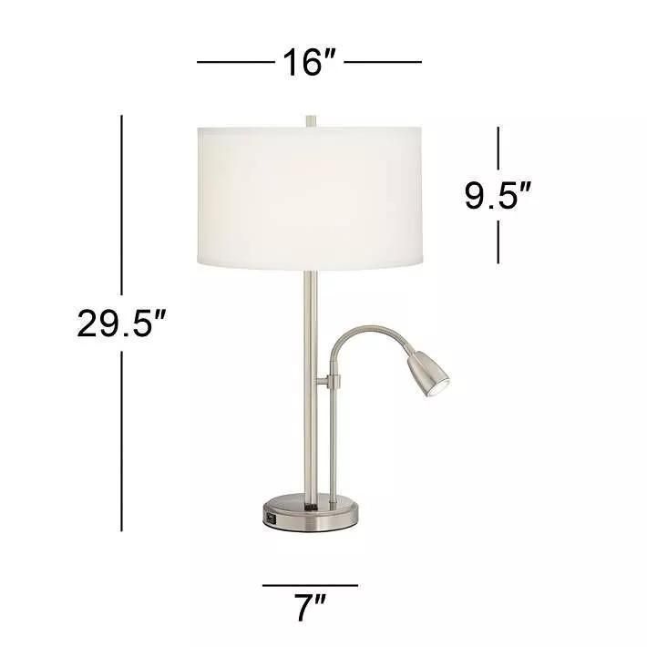 UL Listed Brushed Nickel and Silver Hotel Table Wood Lamp with Outlet& USB Port and Base Switch