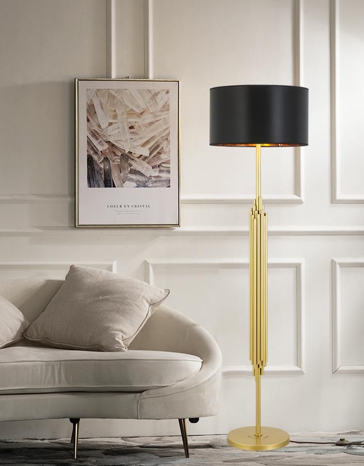 Modern Decorative Gold Standing Floor Lamp Floor Light with Fabric Shade for Hotel, Living Room
