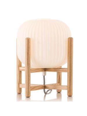 Modern Creative Table Lamp with Wood Base Bedside Nightstand Lamp