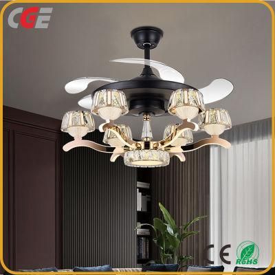Nordic Ceiling Fan Glass Crystal Chandelier Household Living Room Dining Room Fan with Light Remote Control