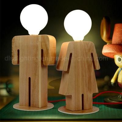 Modern Hotsale Room Table Lighting Wooden Girl Boy Shape Desk Lamp