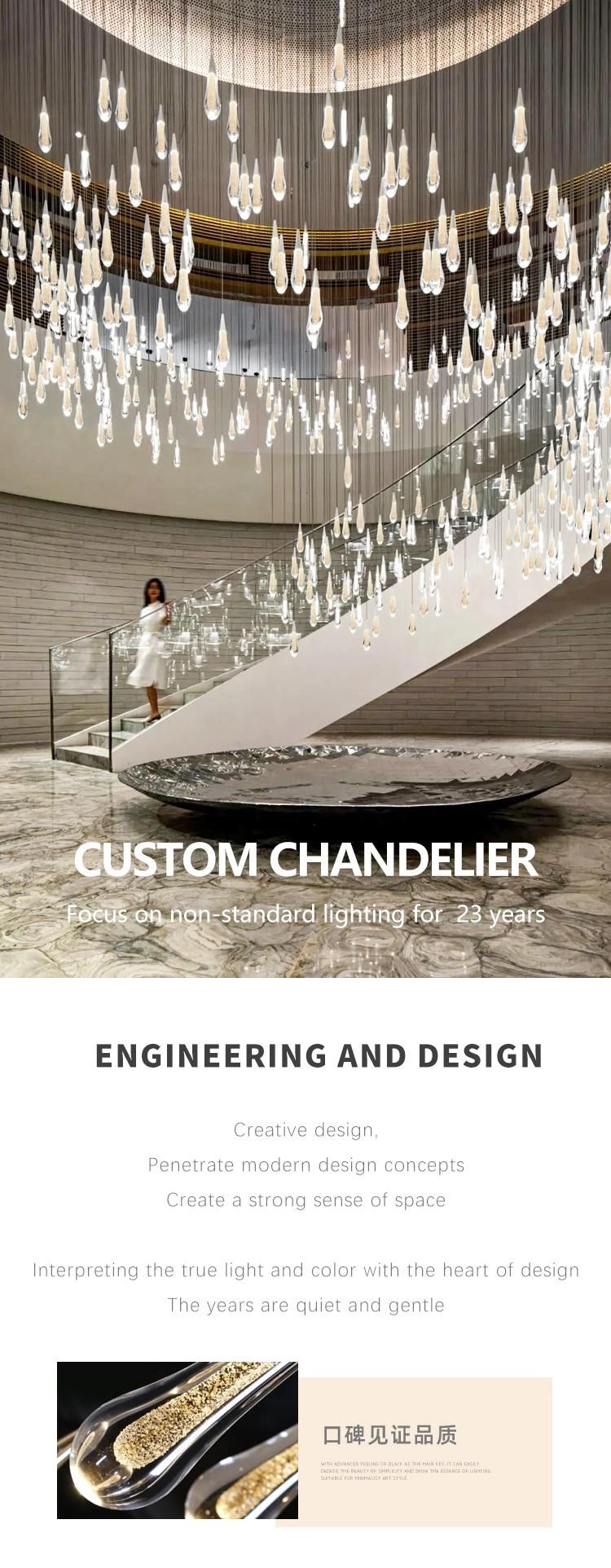 Engineering Customization Raindrop Show Room Hotel Lobby Staircase Modern Luxury LED Chandelier Light