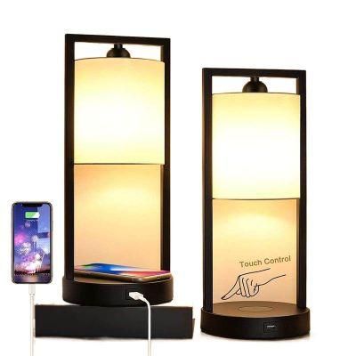 2020 New Wireless Charging Touch Control Nightstand Bedside Lamps USB LED Side Table Lamp