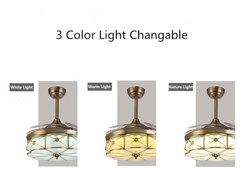 Copper Ceiling Fan Lights with Invisible Fan Blade Remote Control Home Decoration Suitable for Living Room Bedroom