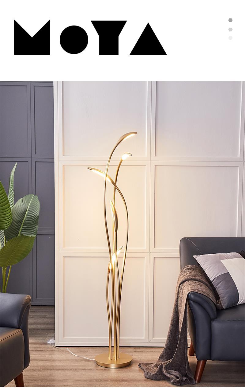 Nordic Interior Luxury Hotel Living Room Golden LED Triple Helix Linear Beam Floor Lamp