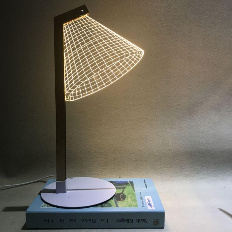 3D Vision LED Lamp Light-Emitting Acrylic Illusion Reading Table Lamp USB Wooden Bracket Simple Protection Nightlight