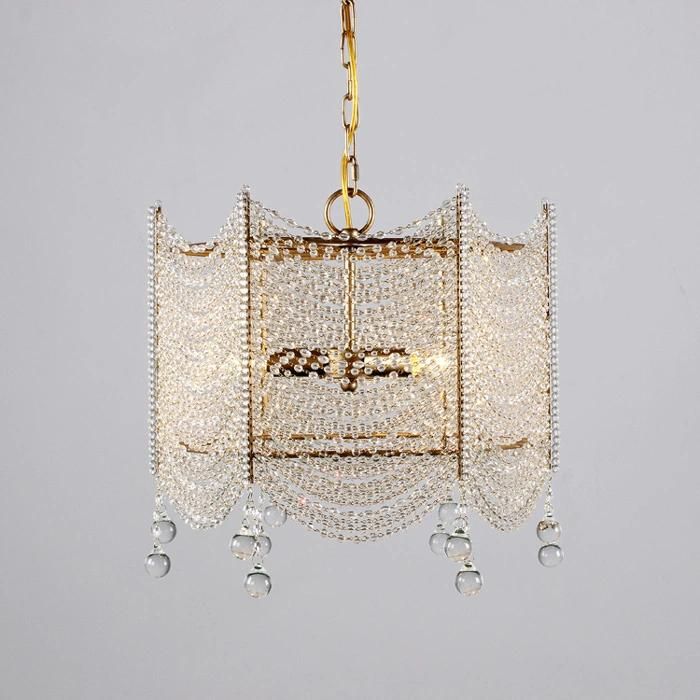 Square Clear Crystal Chandelier Lighting French Pendant Lamp for Girls Room, Bedroom