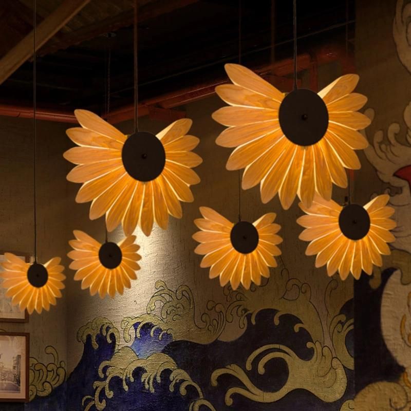 Floral Wooden Creative Chandelier Restaurant Mall Dining Room Pendant Lamp