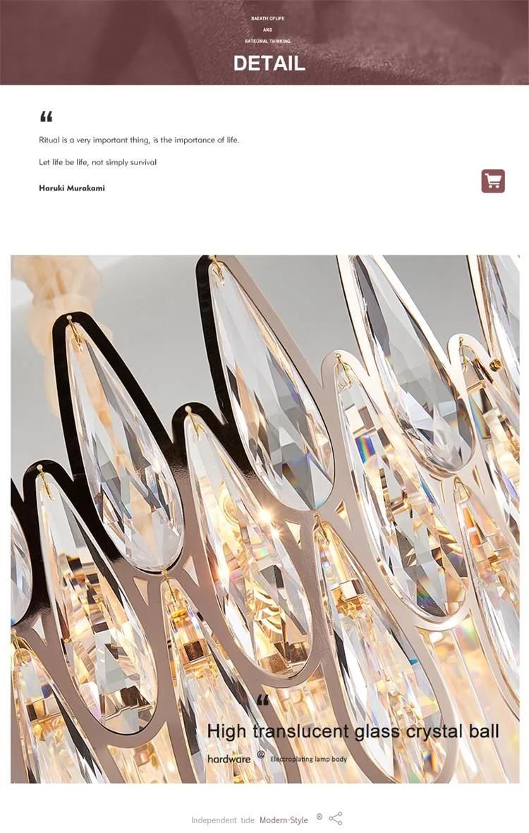 Hotel Home Decor Indoor Luxury Art Design Hanging Light Modern Gold Three Layers Stairwell Crystal Pendant Lamp