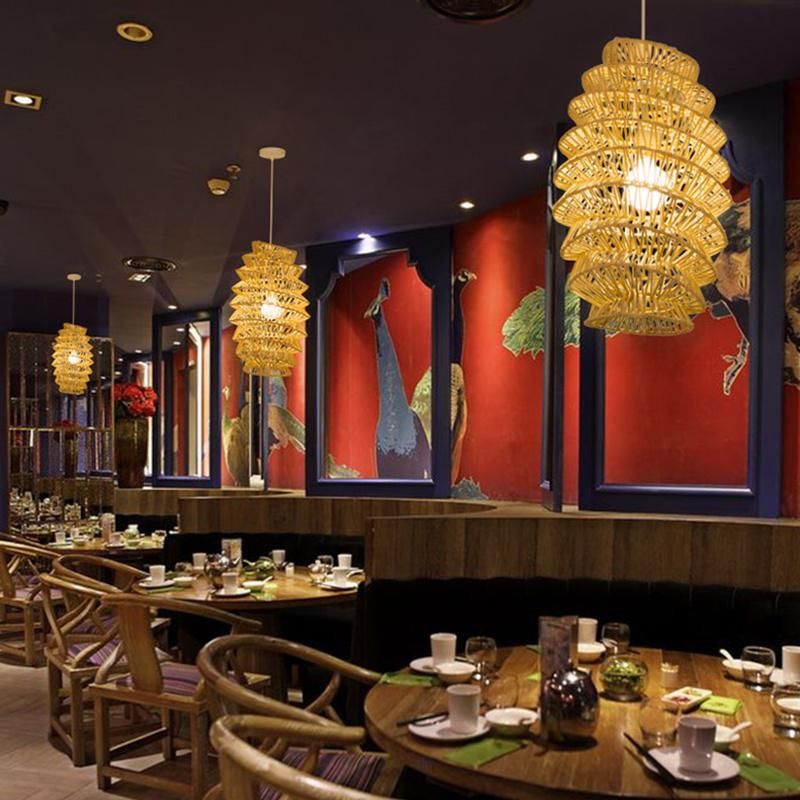 Wooden Lantern Chandelier Asian Style Dining Room Restaurant Pendant Lamp