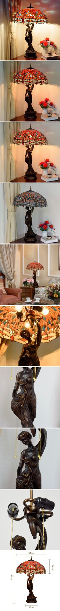 Exquisit Stained Glass Lamp Tifany Decoration Style Lampes Tifani Antique 12 Inch Love Beads Base Table Lamps Tiffany