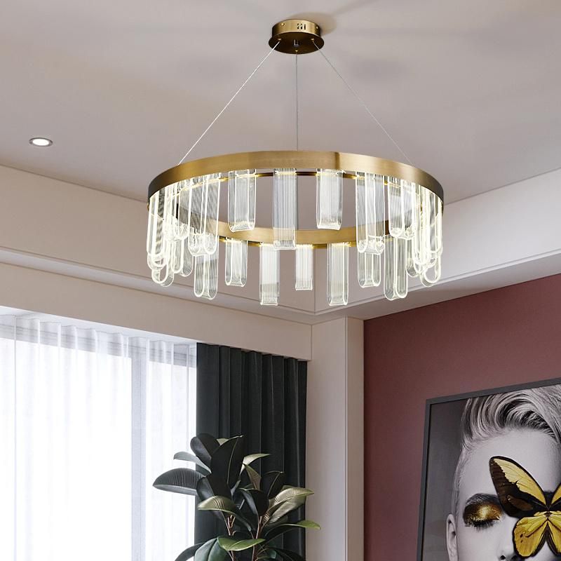 Round Crystal Chandelier Bedroom Living Room restaurant Pendant Lamp Light