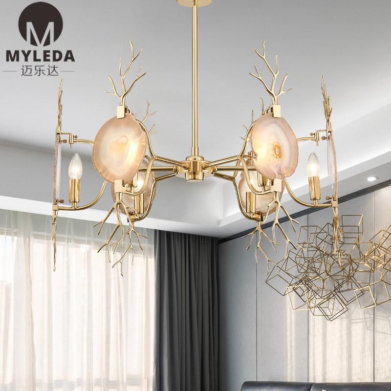 Modern Home Hanging Brass Agate Chandelier Pendant Lamp