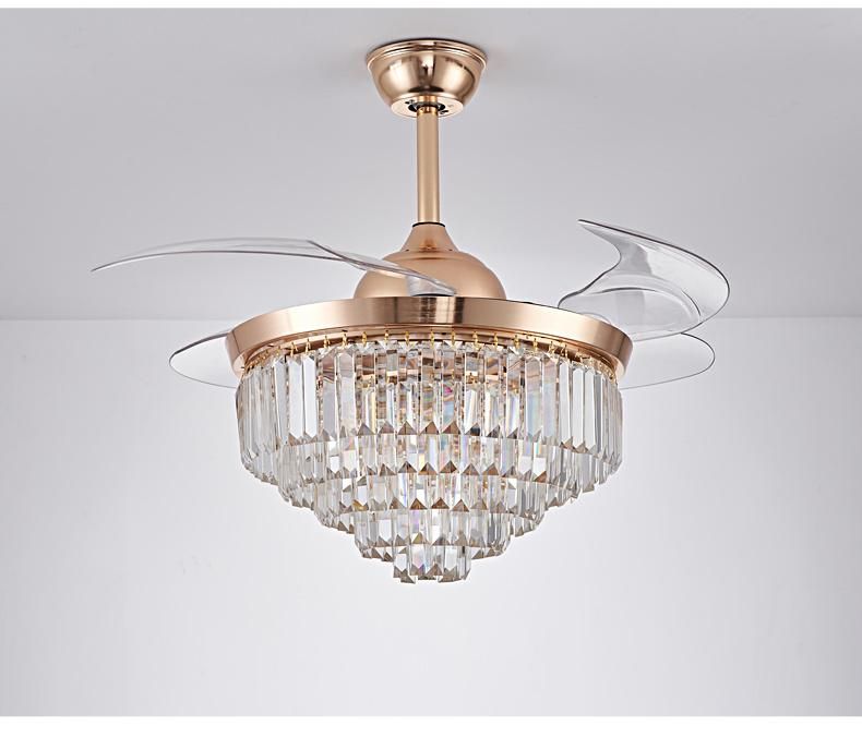 New Products Intelligent Invisible 42 Inch Luxury Crystal Ceiling Fan with Light Good Quality