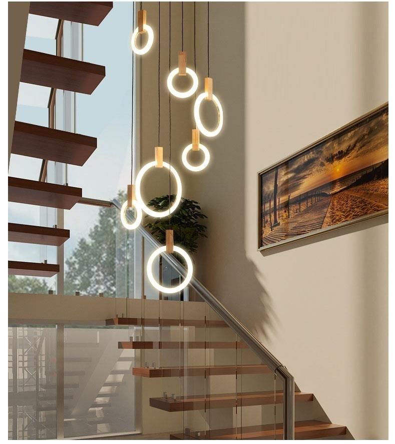 LED Lighting Pendant Lamp Circle Wood Design Chandelier Modern Lamp
