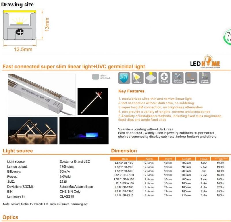 Silm LED Linear Light Ls1213b-100+UVC Linear Light