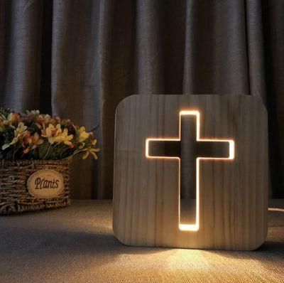 2022 Hot Hollow Cross 3D Wooden USB Table Home Decorative Lamp Creative Gift 3D Various Night Lights Quality LED Night Light